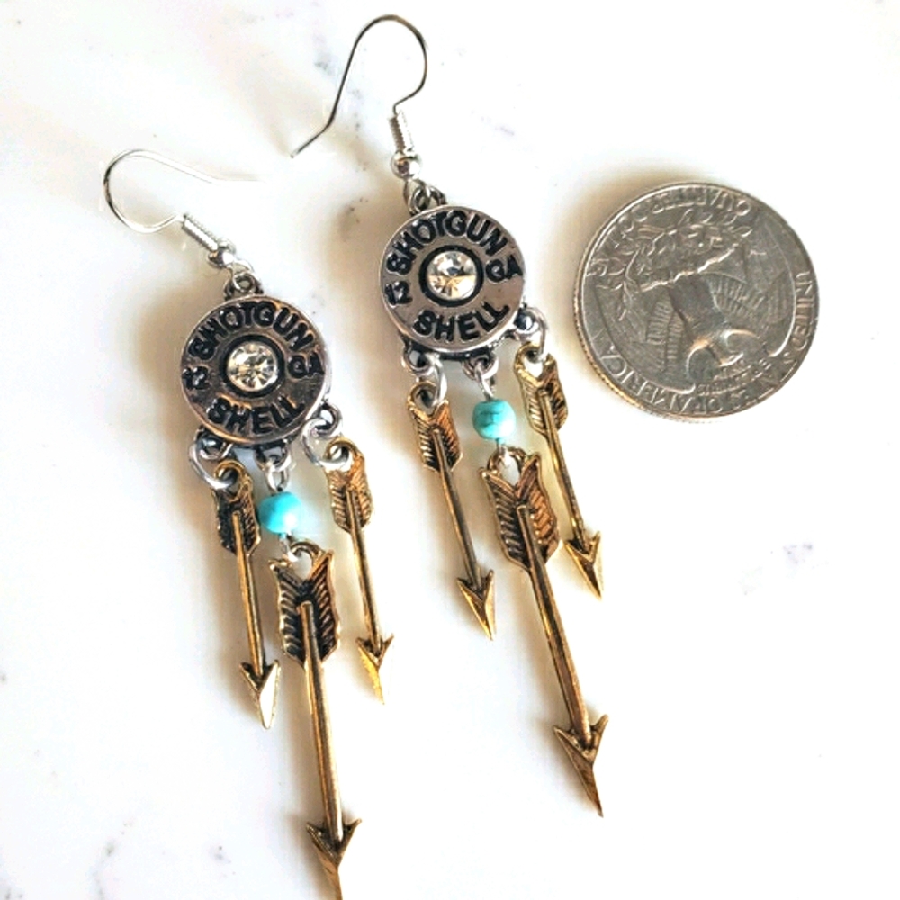 Limited Quantity Real SHOTGUN Shell Arrow Earrings - Picture 3 of 4